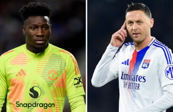 نيمانيا ماتيتش لاعب وسط أولمبيك ليون مع أندريه أونانا حارس مرمى مانشستر يونايتد