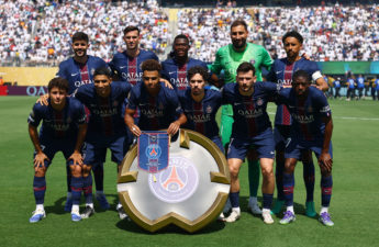 Paris Saint-Germain players pose